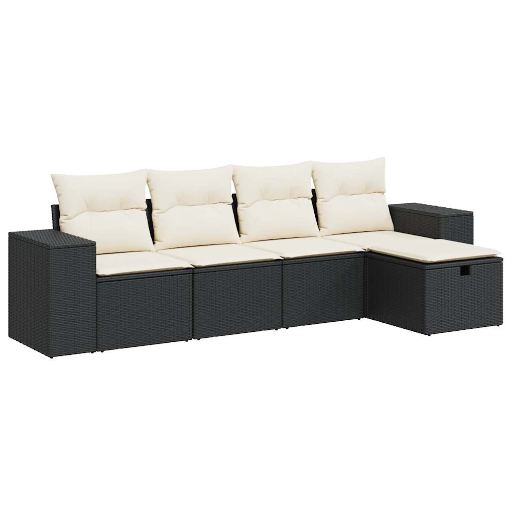 5-delige Loungeset met kussens poly rattan zwart is nu te koop bij PeponiXL, paradijselijk wonen!