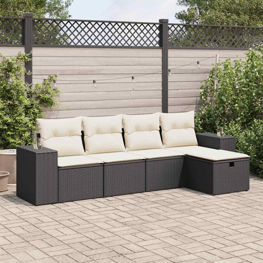 5-delige Loungeset met kussens poly rattan zwart is nu te koop bij PeponiXL, paradijselijk wonen!