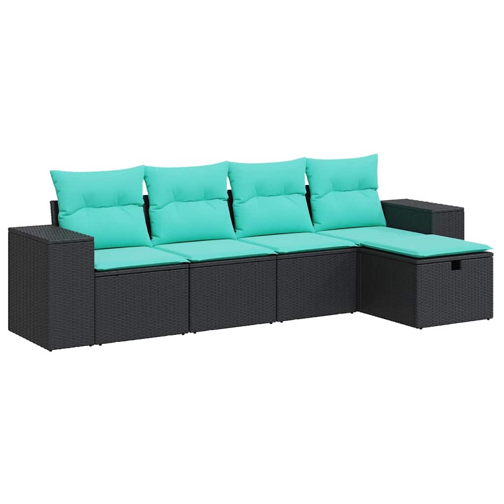 5-delige Loungeset met kussens poly rattan zwart is nu te koop bij PeponiXL, paradijselijk wonen!