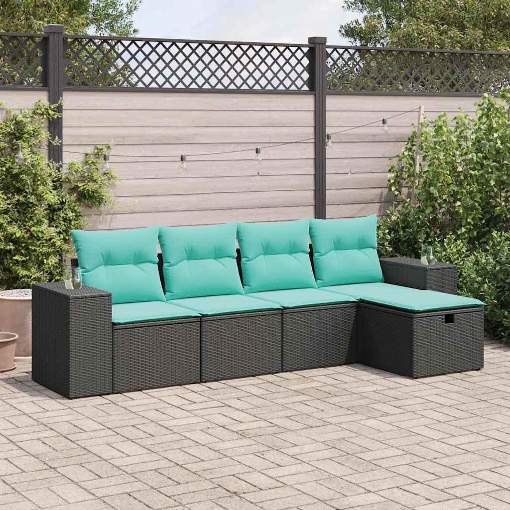 5-delige Loungeset met kussens poly rattan zwart is nu te koop bij PeponiXL, paradijselijk wonen!