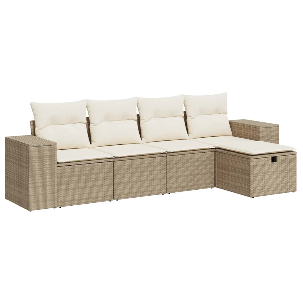 5-delige Loungeset met kussens poly rattan beige is nu te koop bij PeponiXL, paradijselijk wonen!