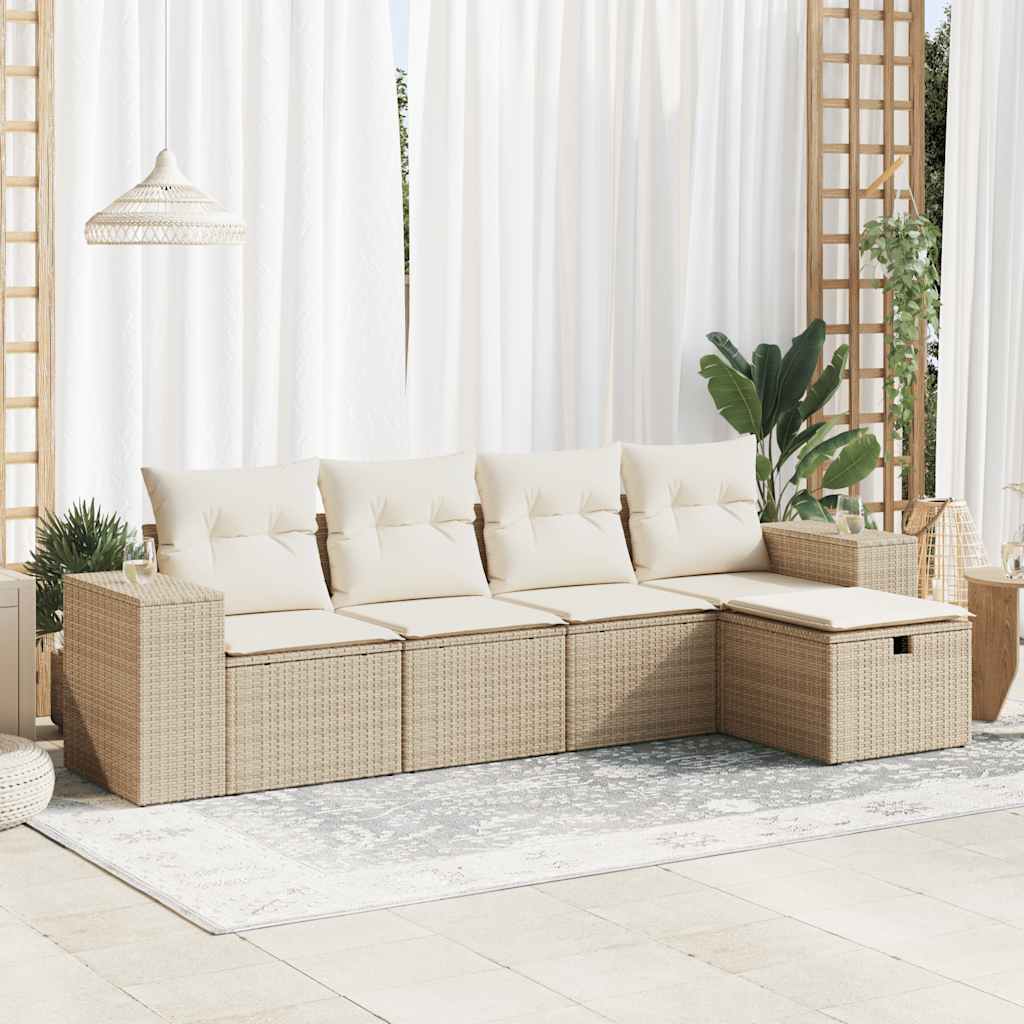 5-delige Loungeset met kussens poly rattan beige is nu te koop bij PeponiXL, paradijselijk wonen!