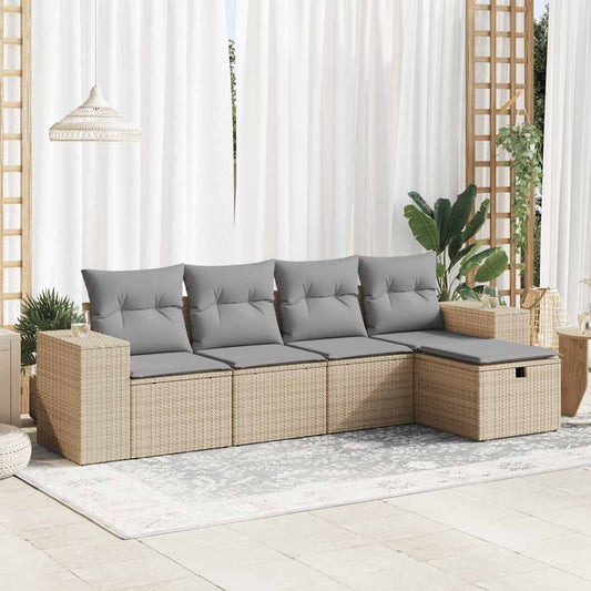 5-delige Loungeset met kussens poly rattan beige is nu te koop bij PeponiXL, paradijselijk wonen!