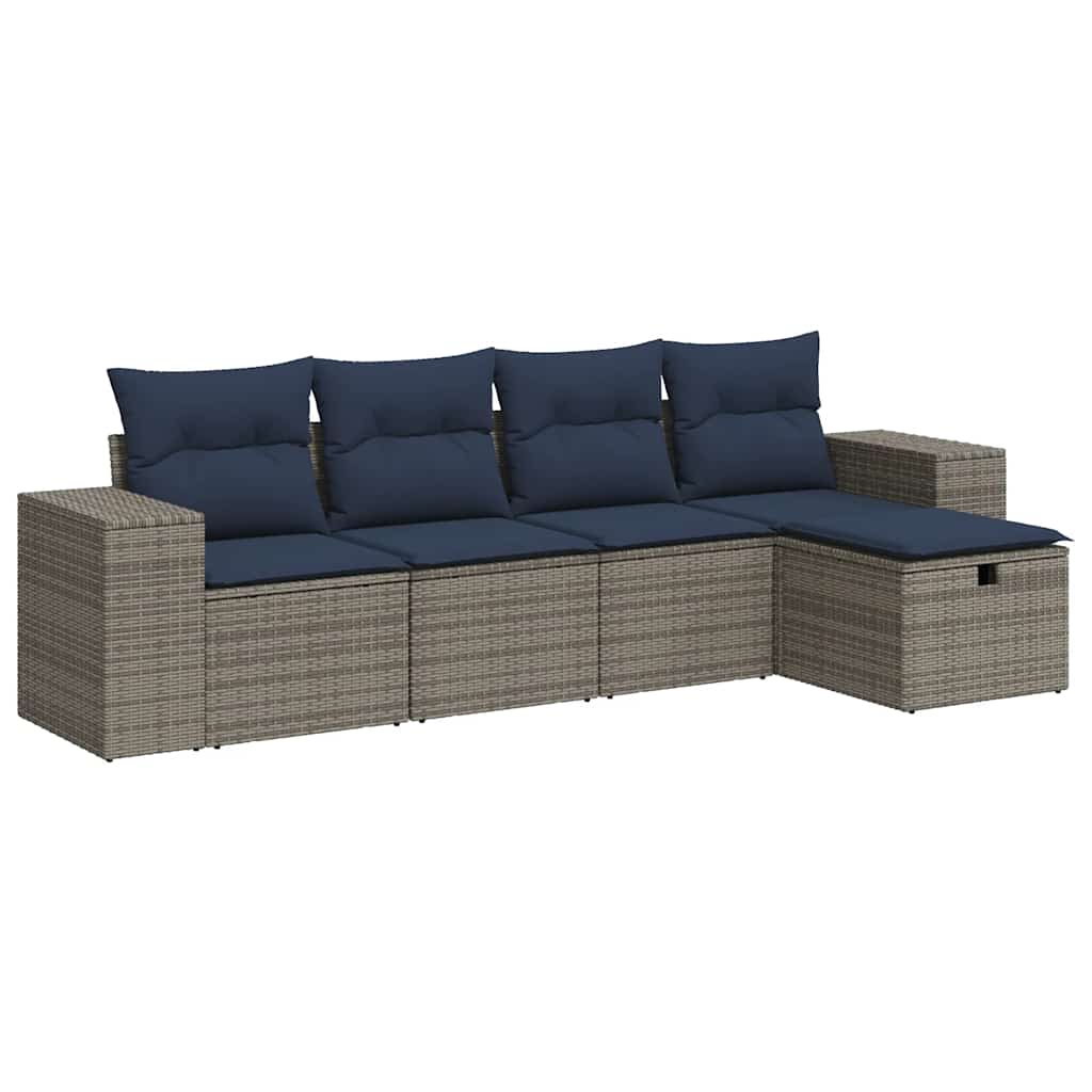 5-delige Loungeset met kussens poly rattan grijs is nu te koop bij PeponiXL, paradijselijk wonen!