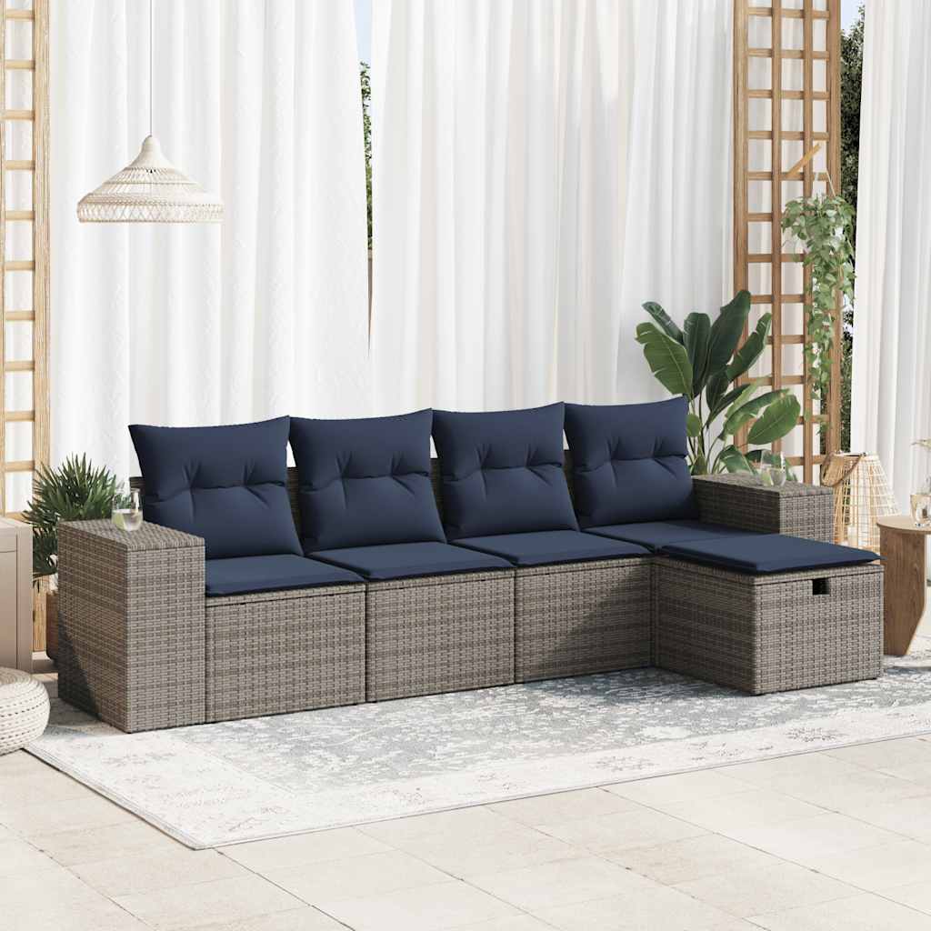 5-delige Loungeset met kussens poly rattan grijs is nu te koop bij PeponiXL, paradijselijk wonen!