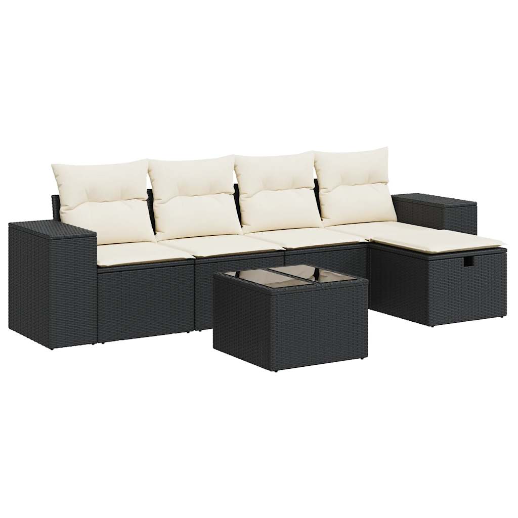 6-delige Loungeset met kussens poly rattan zwart is nu te koop bij PeponiXL, paradijselijk wonen!