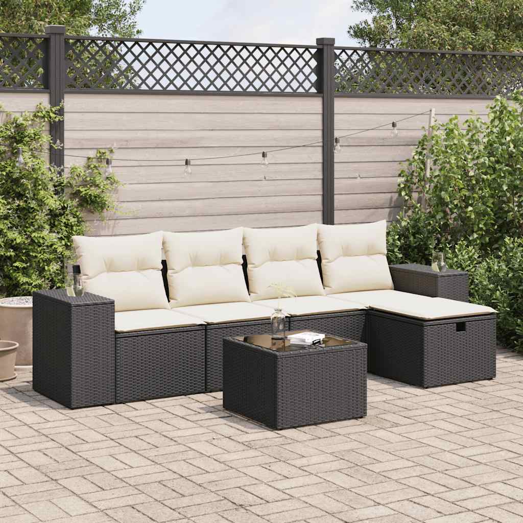 6-delige Loungeset met kussens poly rattan zwart is nu te koop bij PeponiXL, paradijselijk wonen!