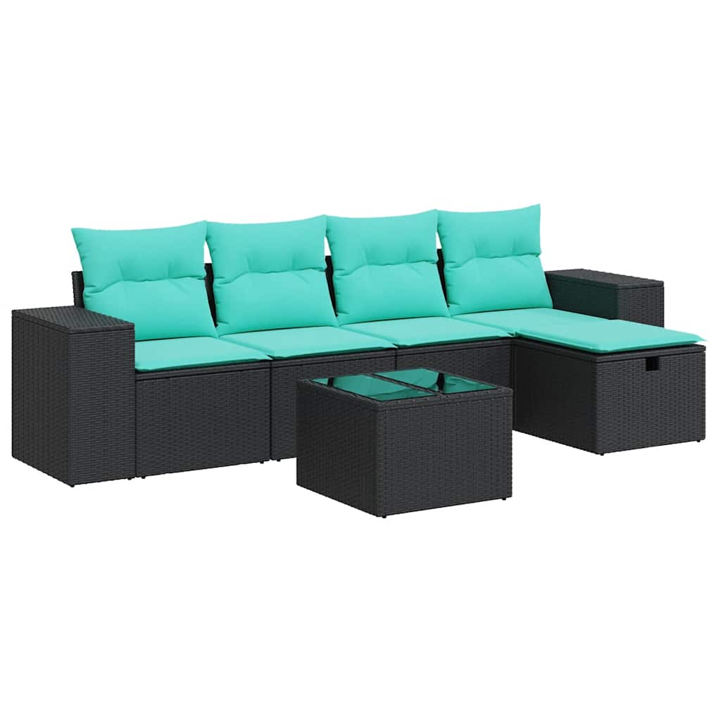 6-delige Loungeset met kussens poly rattan zwart is nu te koop bij PeponiXL, paradijselijk wonen!