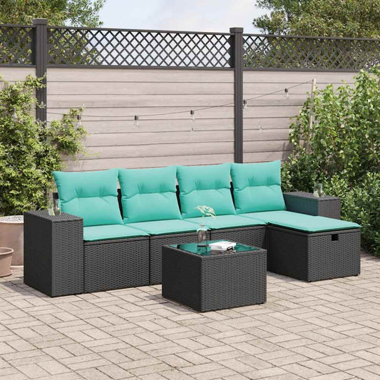 6-delige Loungeset met kussens poly rattan zwart is nu te koop bij PeponiXL, paradijselijk wonen!