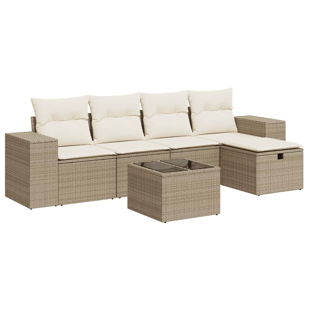 6-delige Loungeset met kussens poly rattan beige is nu te koop bij PeponiXL, paradijselijk wonen!
