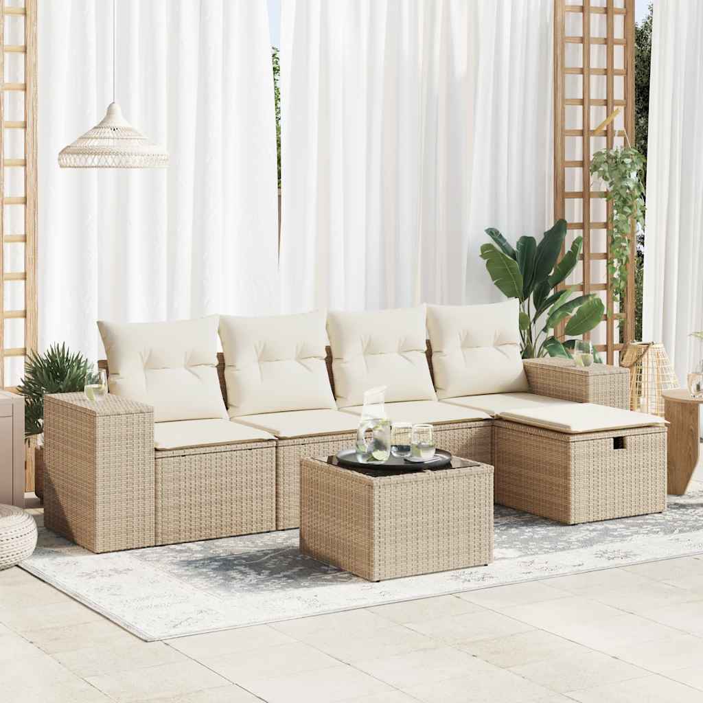 6-delige Loungeset met kussens poly rattan beige is nu te koop bij PeponiXL, paradijselijk wonen!