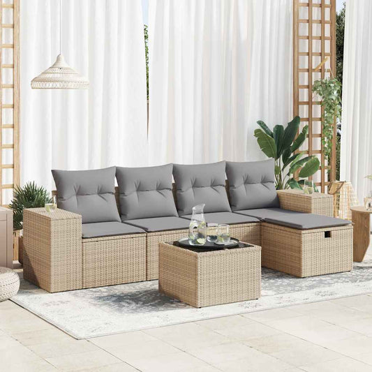 6-delige Loungeset met kussens poly rattan beige is nu te koop bij PeponiXL, paradijselijk wonen!