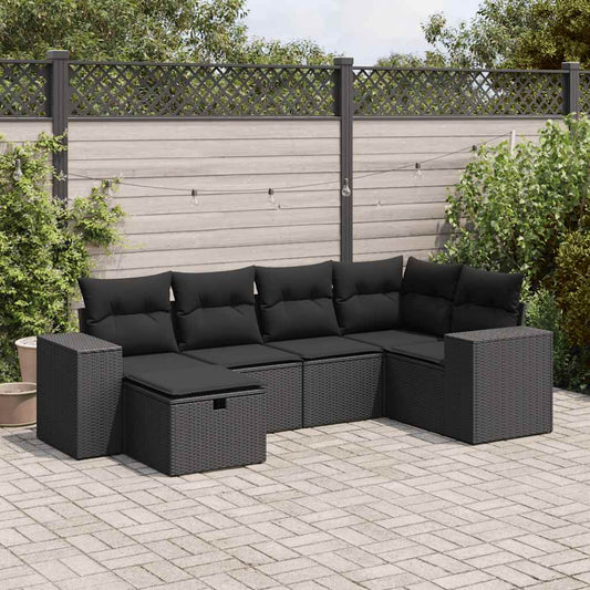 6-delige Loungeset met kussens poly rattan zwart is nu te koop bij PeponiXL, paradijselijk wonen!