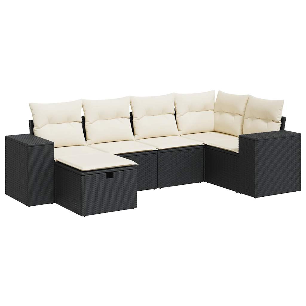 6-delige Loungeset met kussens poly rattan zwart is nu te koop bij PeponiXL, paradijselijk wonen!