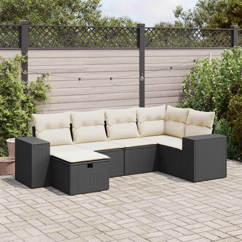 6-delige Loungeset met kussens poly rattan zwart is nu te koop bij PeponiXL, paradijselijk wonen!