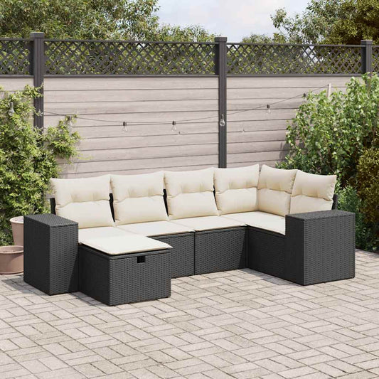 6-delige Loungeset met kussens poly rattan zwart is nu te koop bij PeponiXL, paradijselijk wonen!