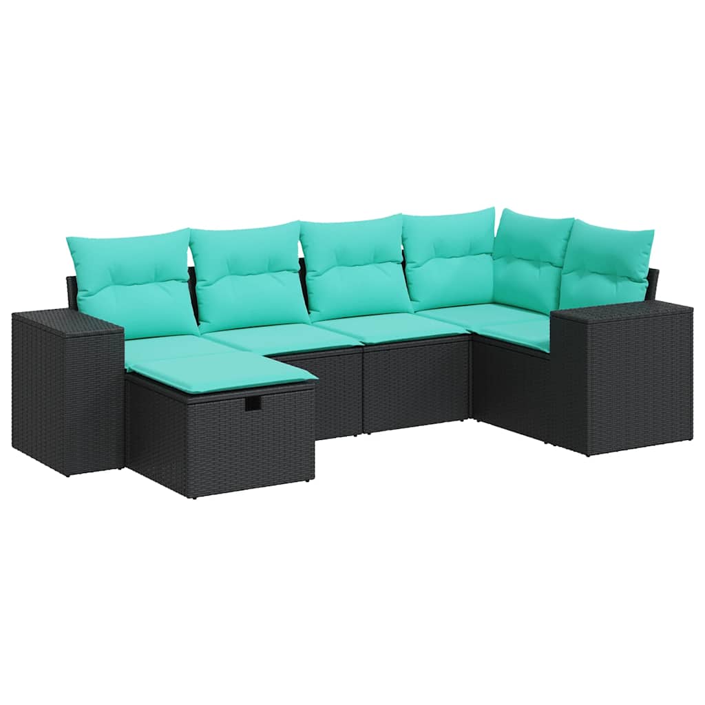 6-delige Loungeset met kussens poly rattan zwart is nu te koop bij PeponiXL, paradijselijk wonen!
