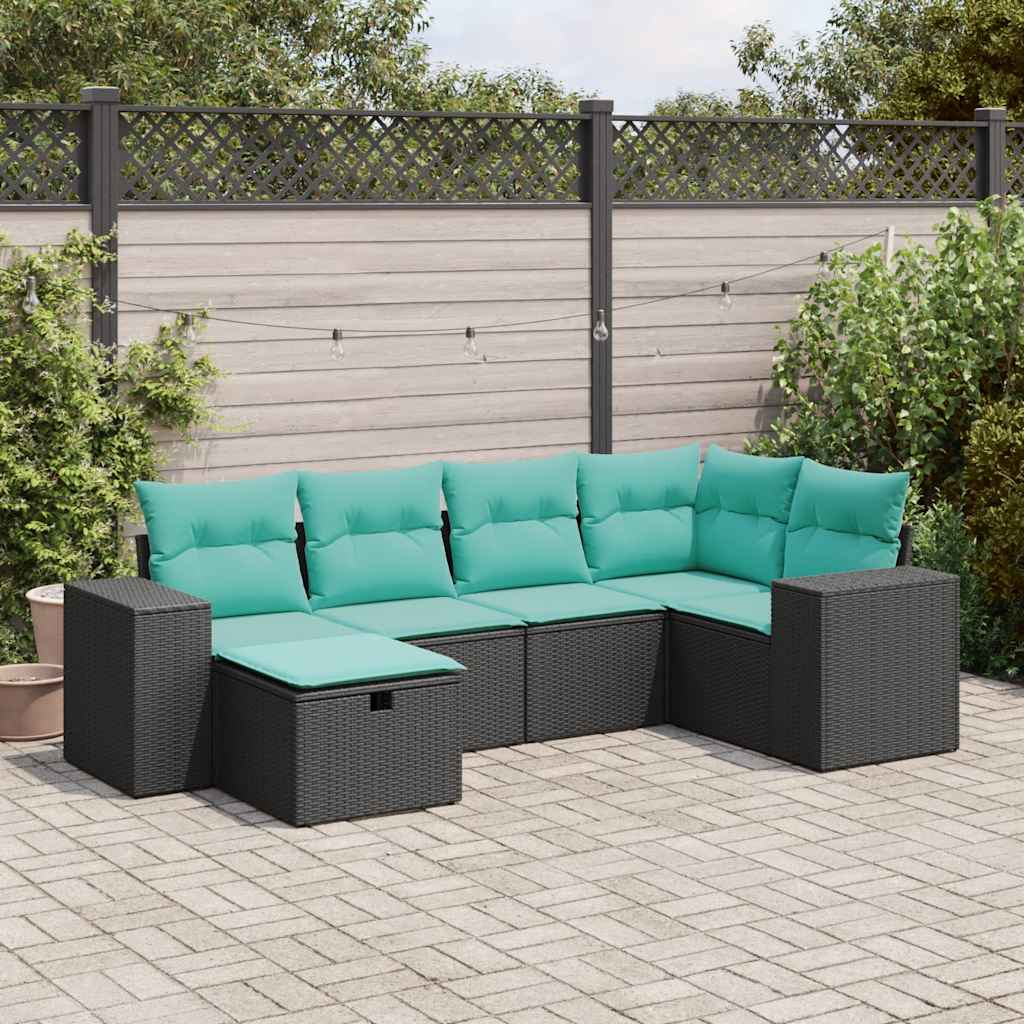 6-delige Loungeset met kussens poly rattan zwart is nu te koop bij PeponiXL, paradijselijk wonen!