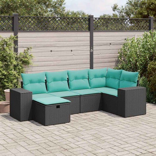 6-delige Loungeset met kussens poly rattan zwart is nu te koop bij PeponiXL, paradijselijk wonen!
