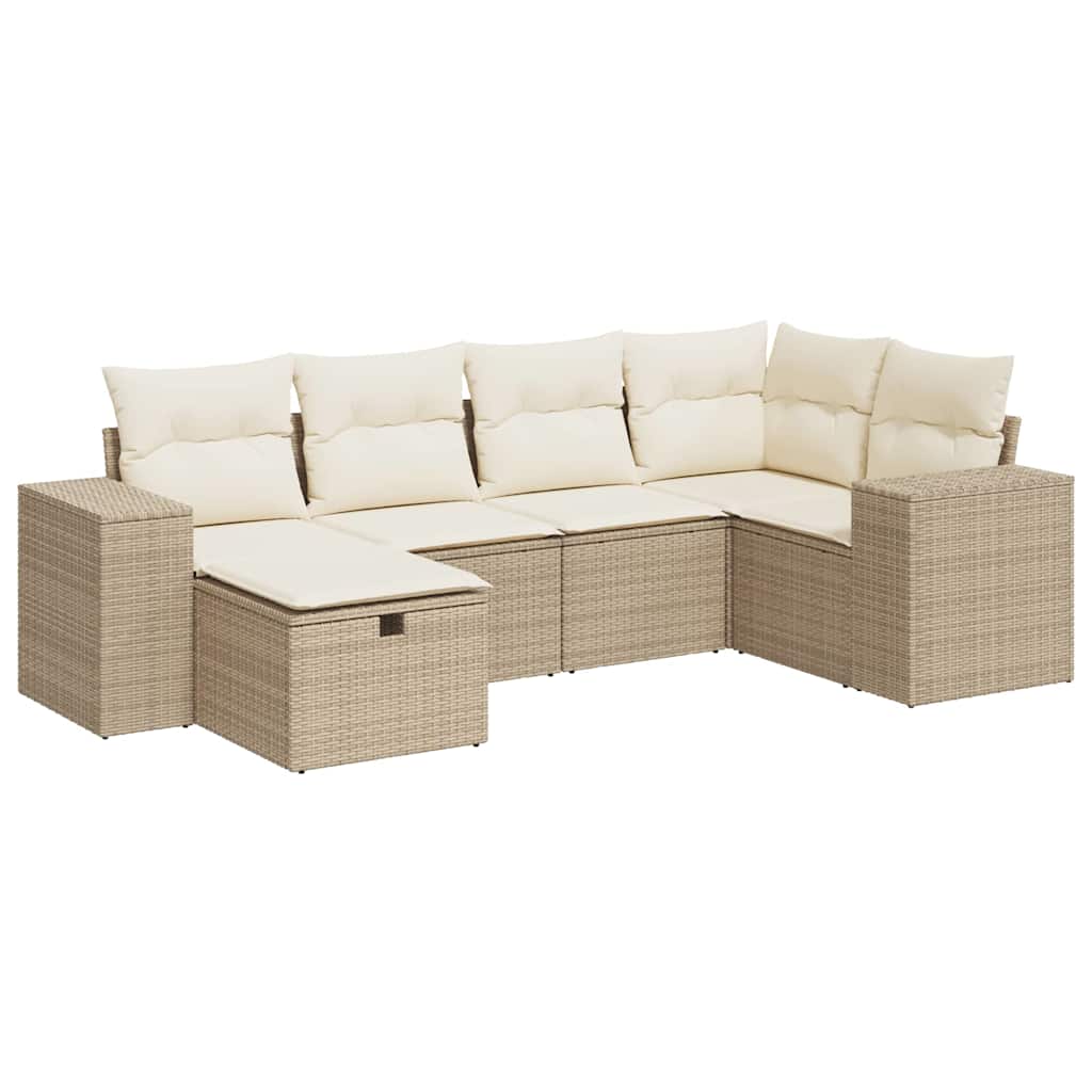 6-delige Loungeset met kussens poly rattan beige is nu te koop bij PeponiXL, paradijselijk wonen!