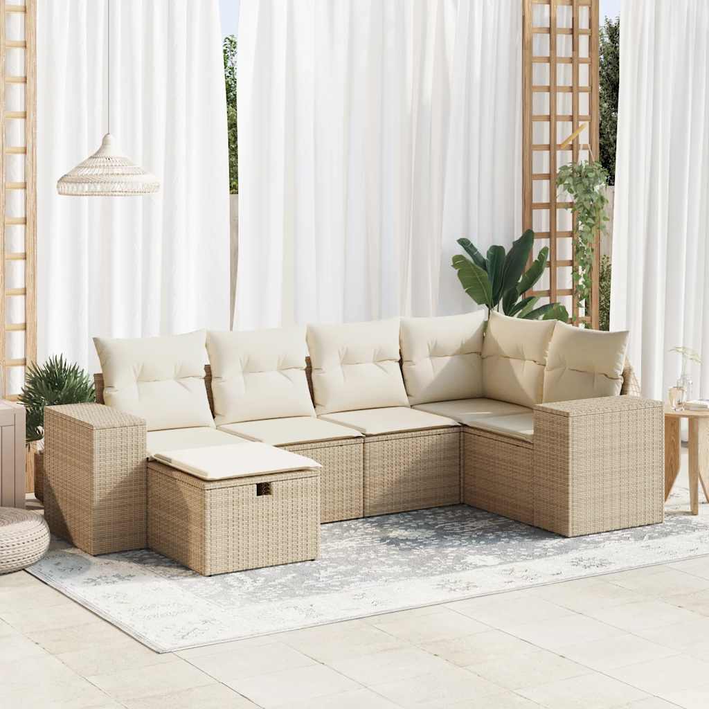 6-delige Loungeset met kussens poly rattan beige is nu te koop bij PeponiXL, paradijselijk wonen!