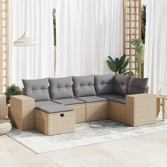 6-delige Loungeset met kussens poly rattan beige is nu te koop bij PeponiXL, paradijselijk wonen!