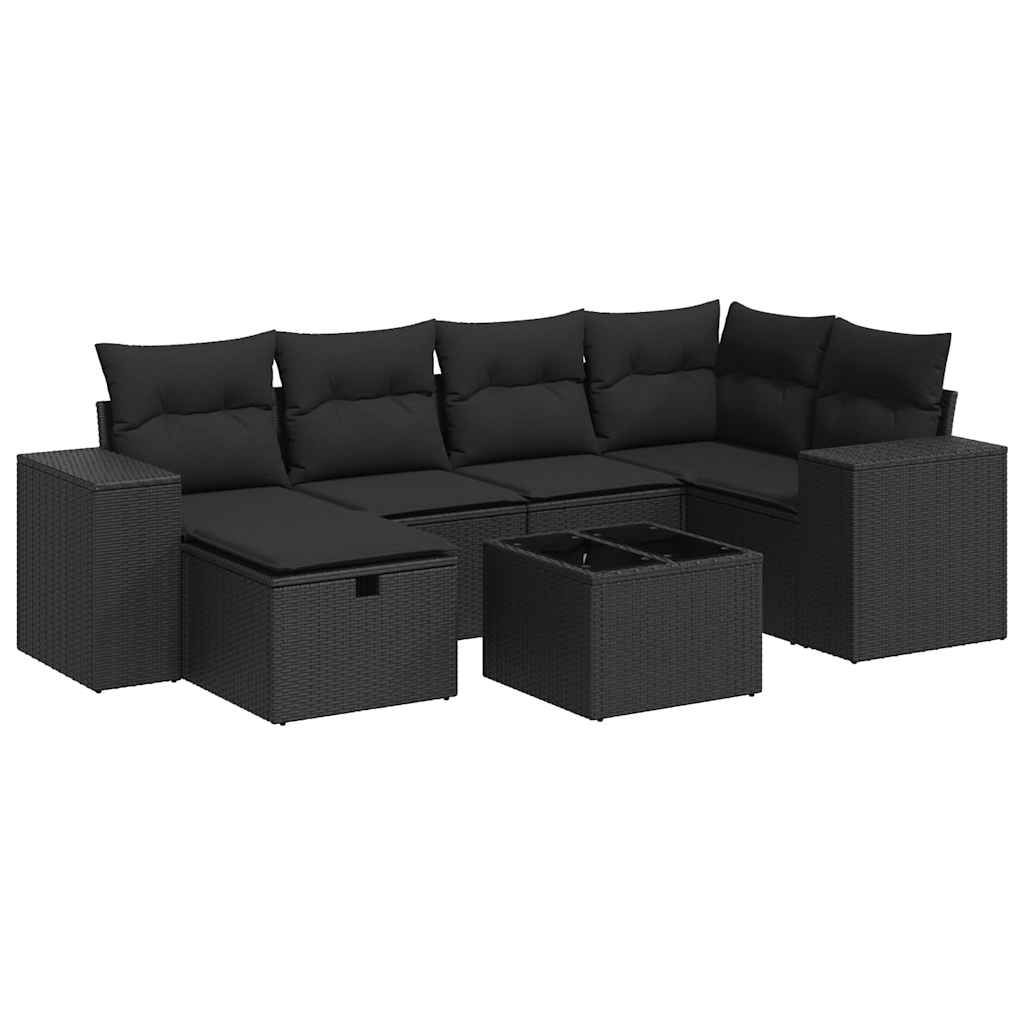 7-delige Loungeset met kussens poly rattan zwart is nu te koop bij PeponiXL, paradijselijk wonen!