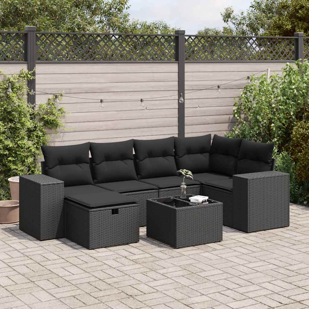 7-delige Loungeset met kussens poly rattan zwart is nu te koop bij PeponiXL, paradijselijk wonen!