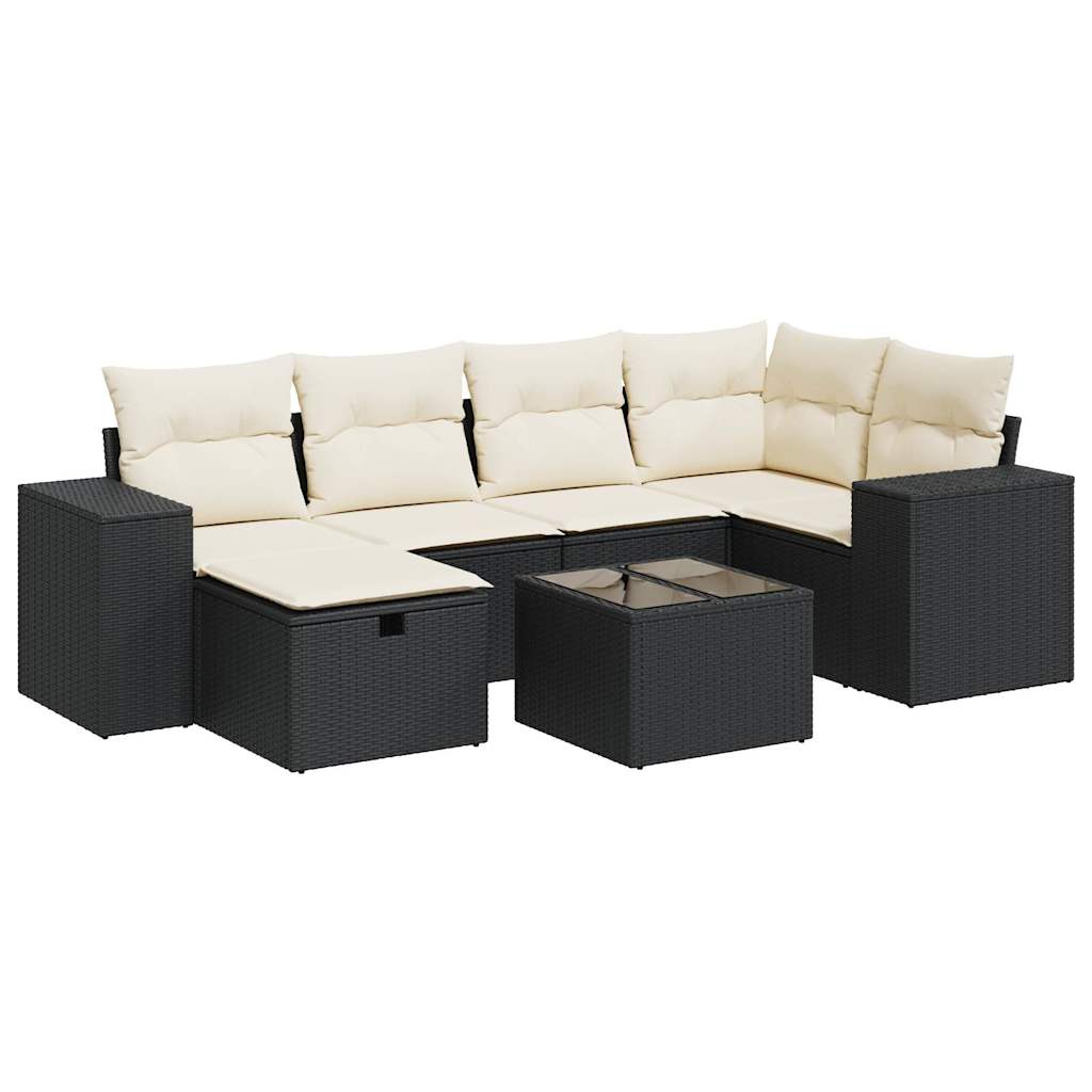 7-delige Loungeset met kussens poly rattan zwart is nu te koop bij PeponiXL, paradijselijk wonen!