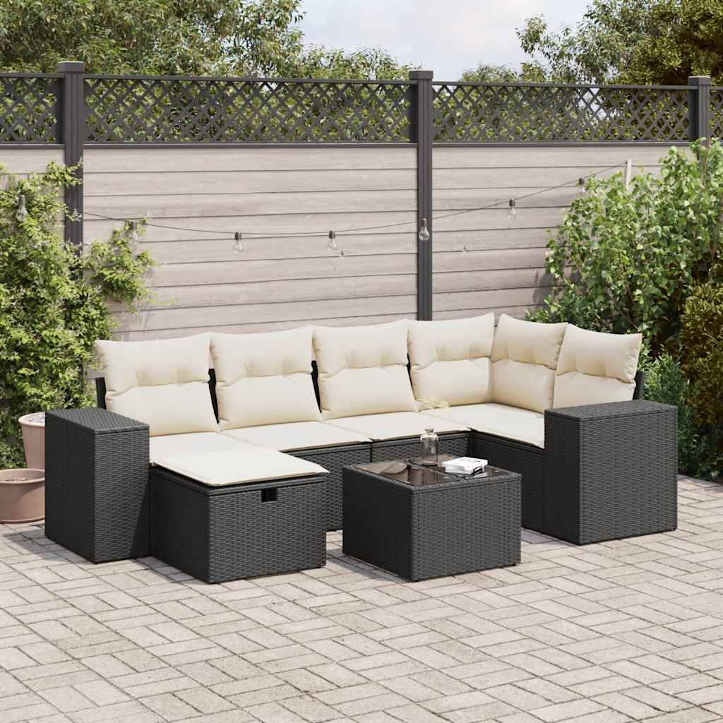 7-delige Loungeset met kussens poly rattan zwart is nu te koop bij PeponiXL, paradijselijk wonen!