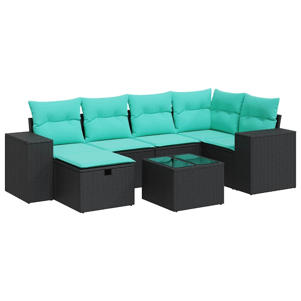 7-delige Loungeset met kussens poly rattan zwart is nu te koop bij PeponiXL, paradijselijk wonen!