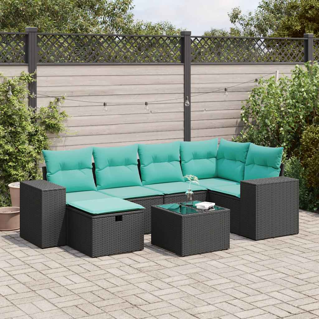7-delige Loungeset met kussens poly rattan zwart is nu te koop bij PeponiXL, paradijselijk wonen!