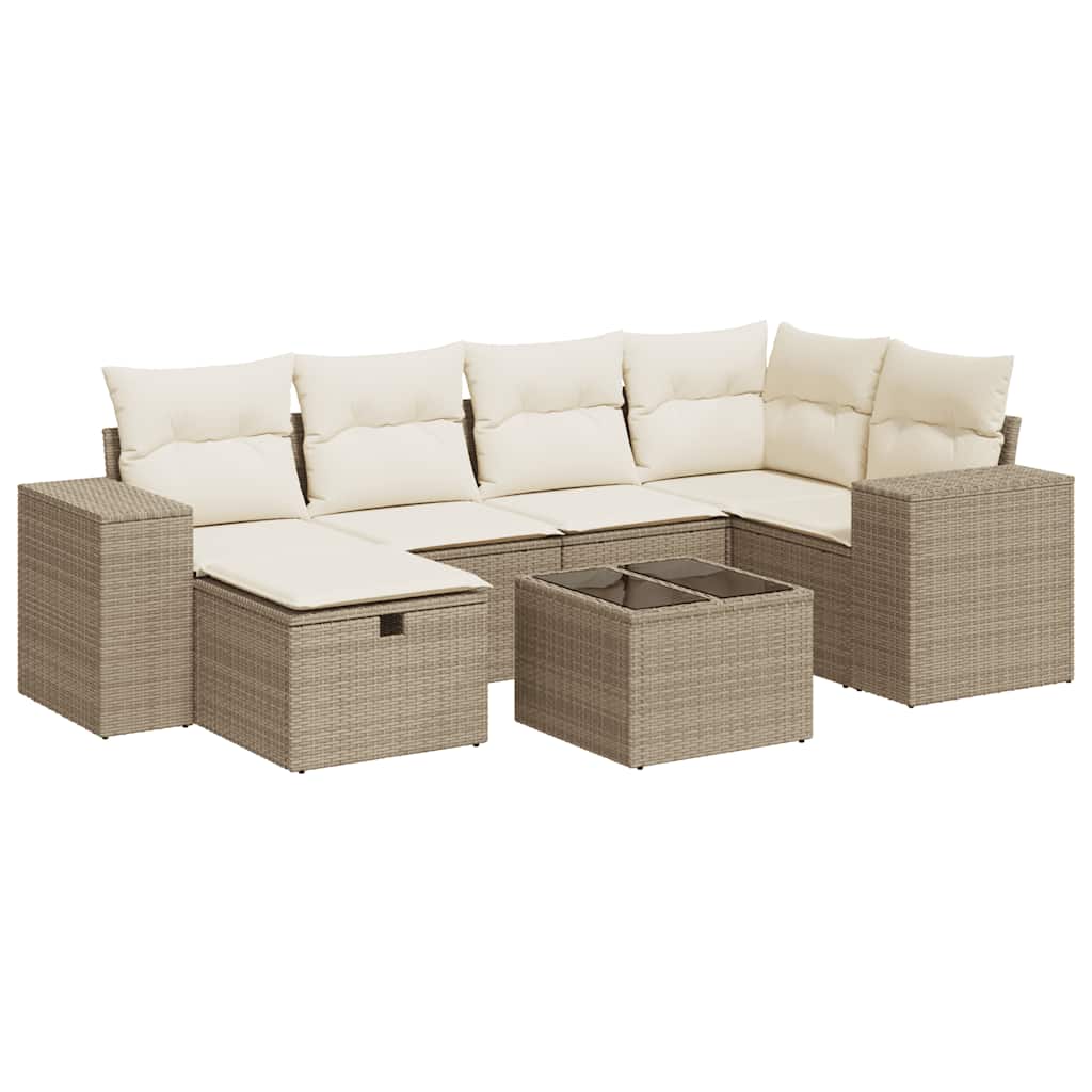7-delige Loungeset met kussens poly rattan beige is nu te koop bij PeponiXL, paradijselijk wonen!