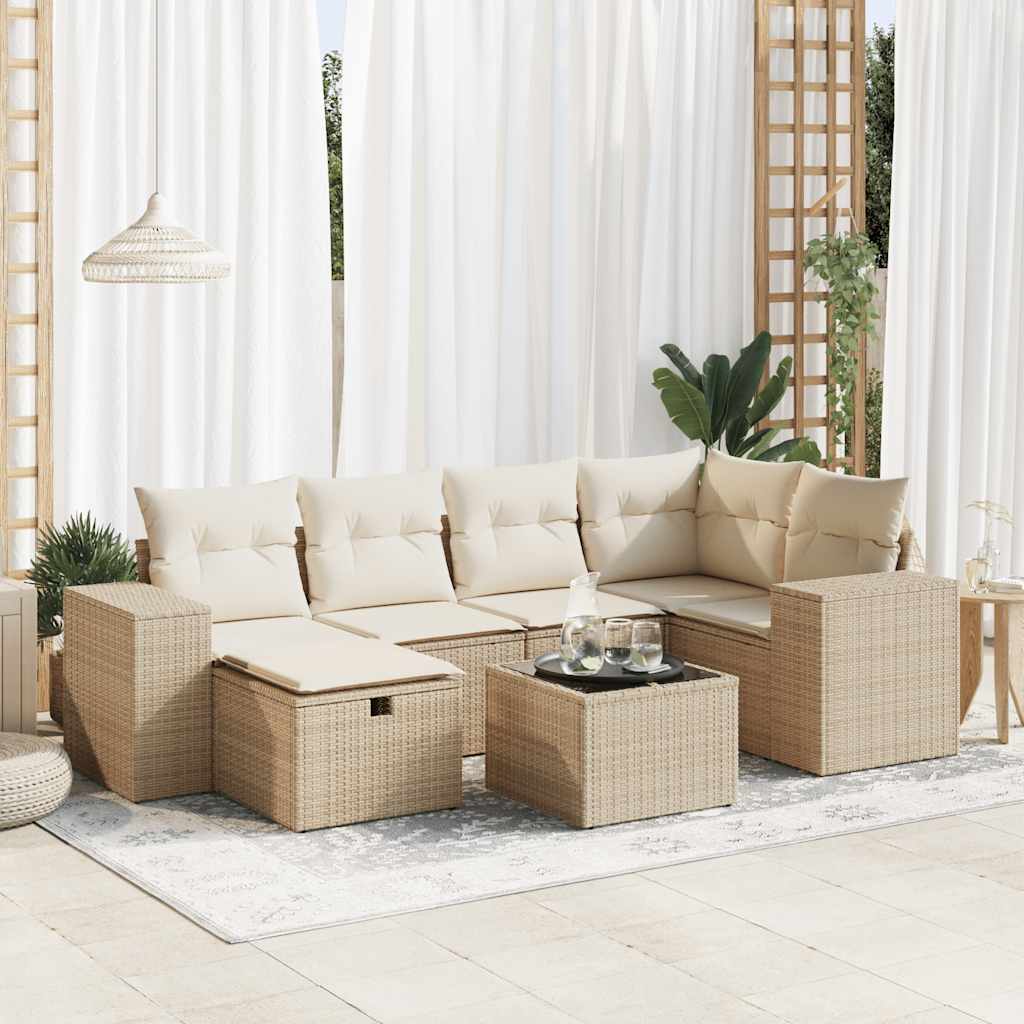7-delige Loungeset met kussens poly rattan beige is nu te koop bij PeponiXL, paradijselijk wonen!
