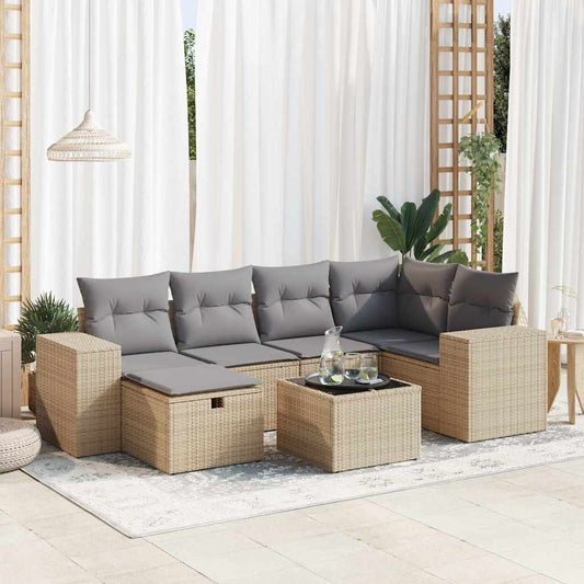 7-delige Loungeset met kussens poly rattan beige is nu te koop bij PeponiXL, paradijselijk wonen!