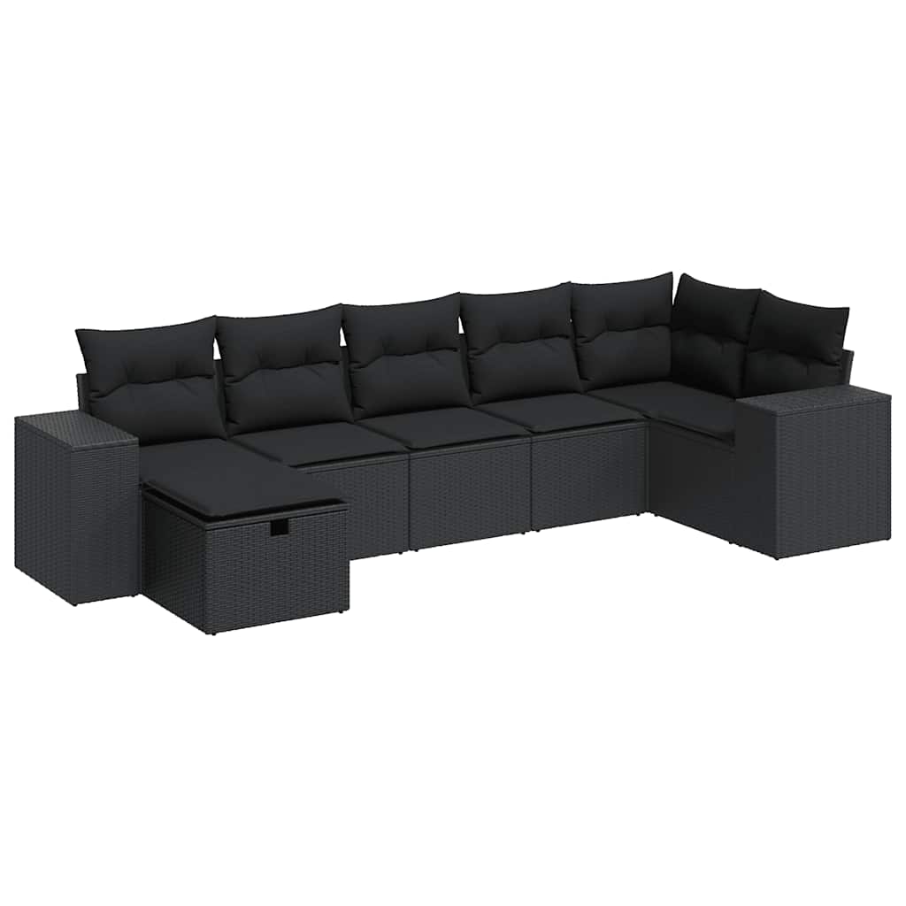 7-delige Loungeset met kussens poly rattan zwart is nu te koop bij PeponiXL, paradijselijk wonen!