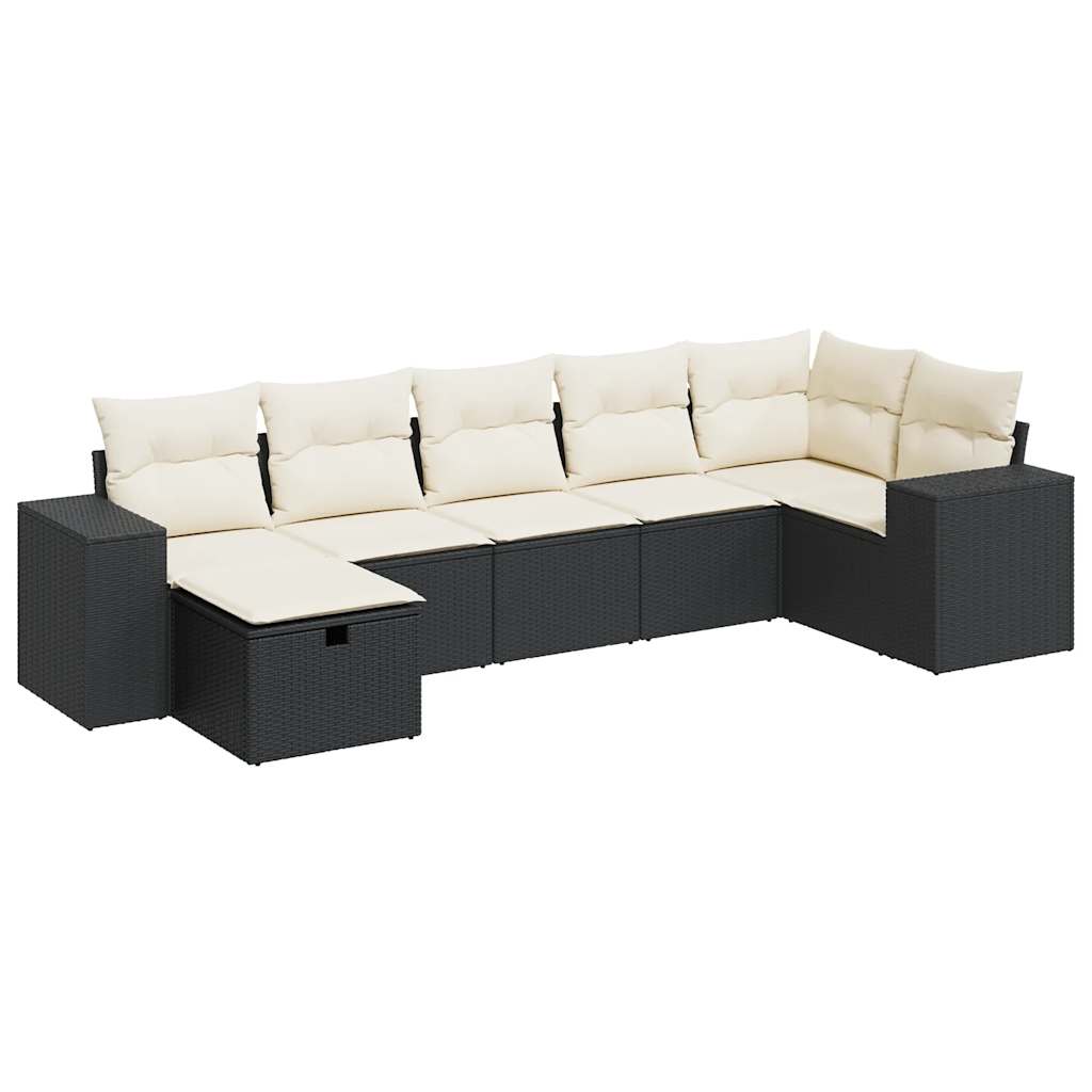 7-delige Loungeset met kussens poly rattan zwart is nu te koop bij PeponiXL, paradijselijk wonen!