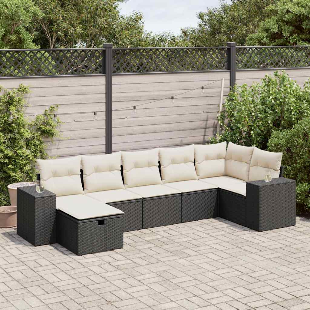 7-delige Loungeset met kussens poly rattan zwart is nu te koop bij PeponiXL, paradijselijk wonen!