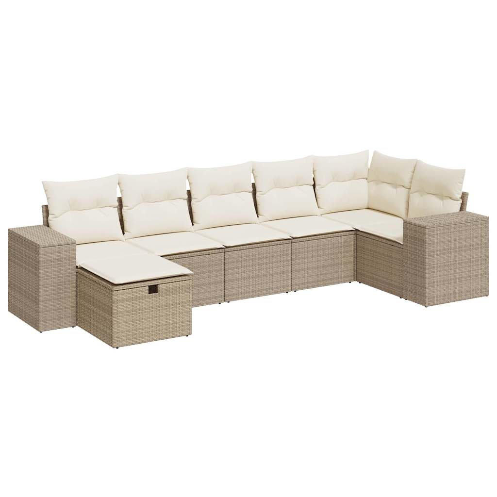 7-delige Loungeset met kussens poly rattan beige is nu te koop bij PeponiXL, paradijselijk wonen!