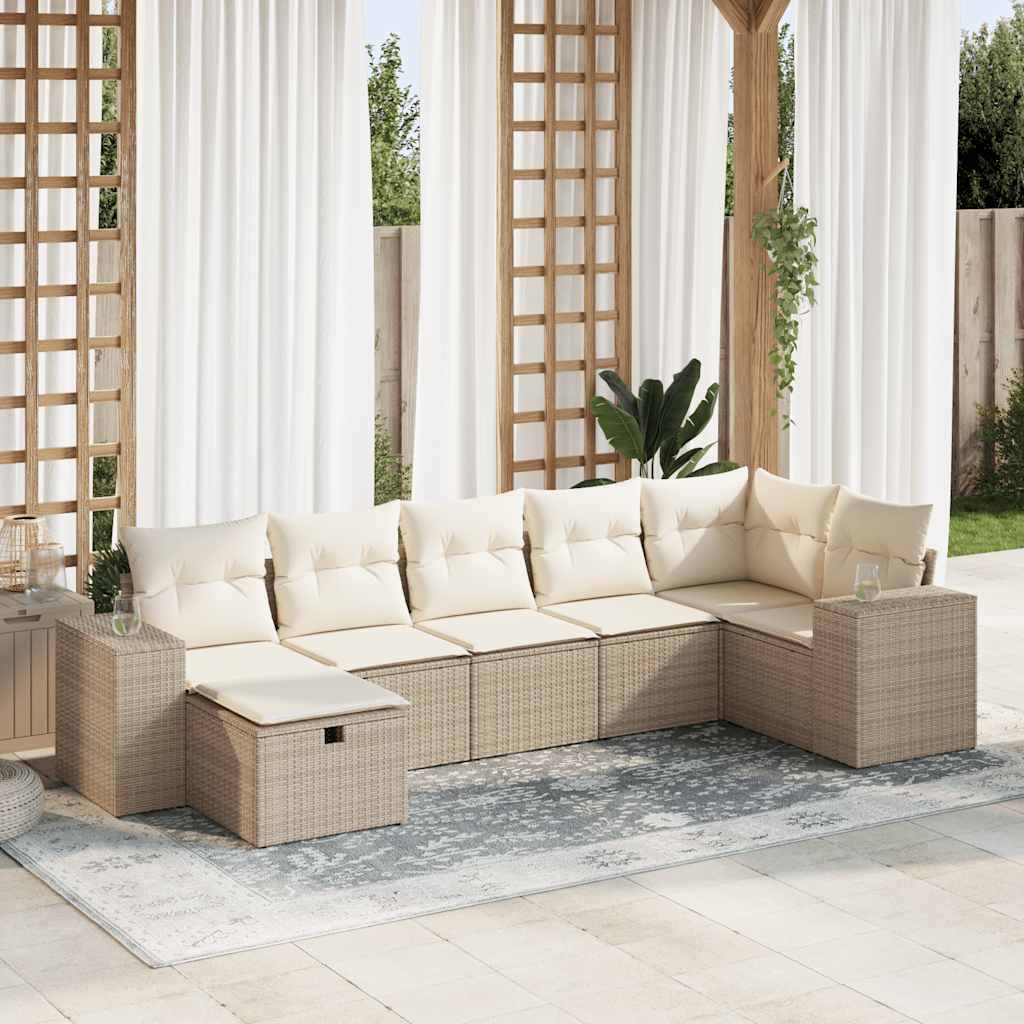 7-delige Loungeset met kussens poly rattan beige is nu te koop bij PeponiXL, paradijselijk wonen!