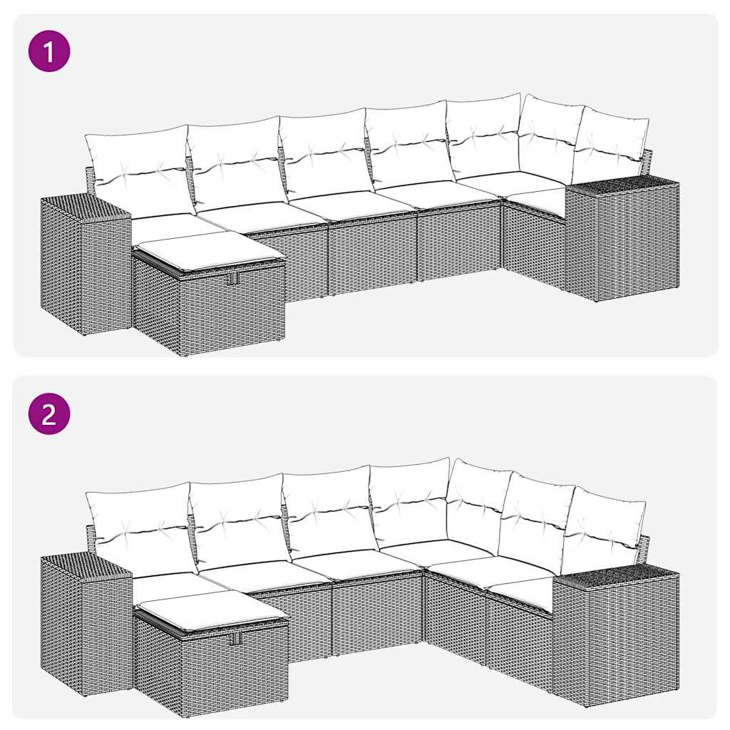 7-delige Loungeset met kussens poly rattan beige