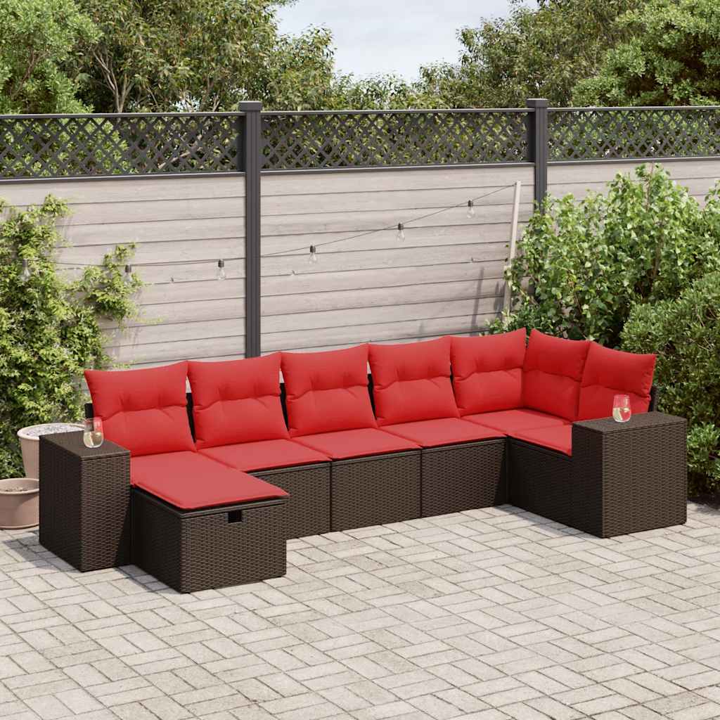 7-delige Loungeset met kussens poly rattan bruin is nu te koop bij PeponiXL, paradijselijk wonen!