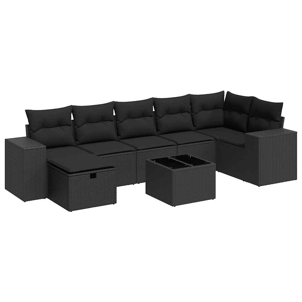8-delige Loungeset met kussens poly rattan zwart is nu te koop bij PeponiXL, paradijselijk wonen!