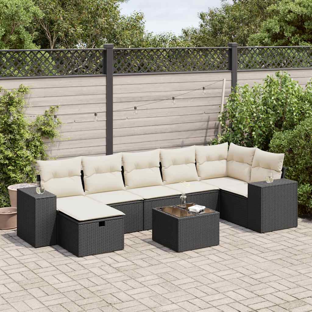 8-delige Loungeset met kussens poly rattan zwart is nu te koop bij PeponiXL, paradijselijk wonen!