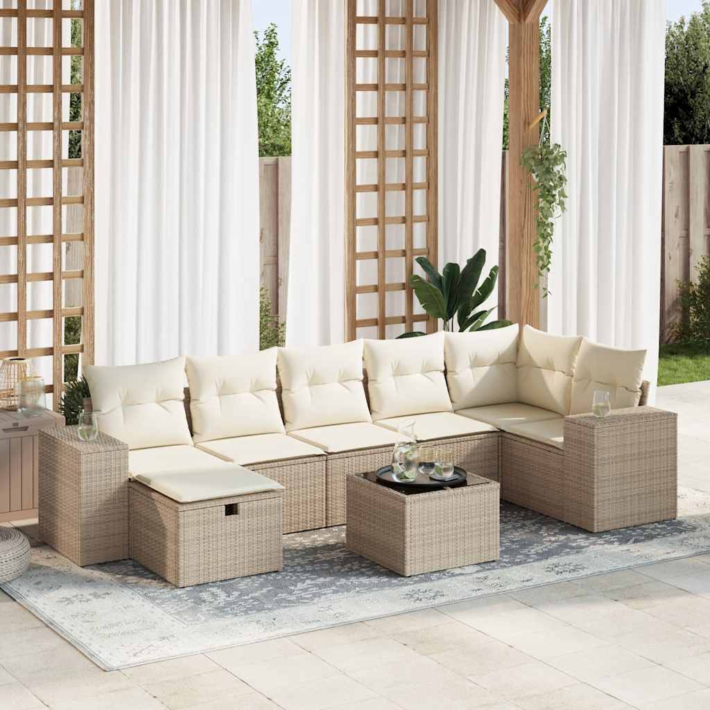 8-delige Loungeset met kussens poly rattan beige is nu te koop bij PeponiXL, paradijselijk wonen!