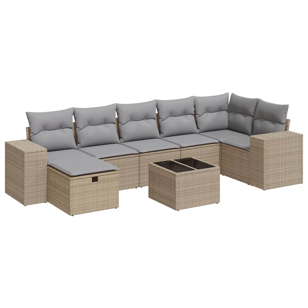8-delige Loungeset met kussens poly rattan beige