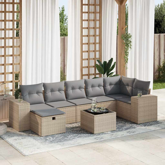 8-delige Loungeset met kussens poly rattan beige is nu te koop bij PeponiXL, paradijselijk wonen!