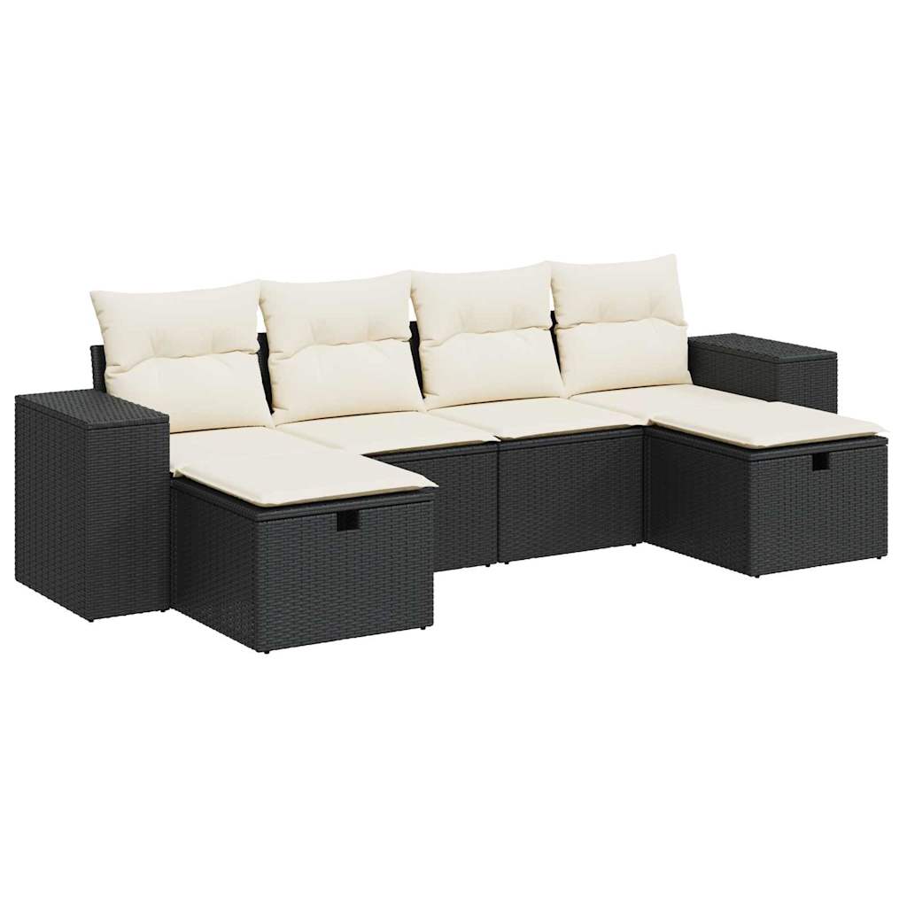 6-delige Loungeset met kussens poly rattan zwart is nu te koop bij PeponiXL, paradijselijk wonen!