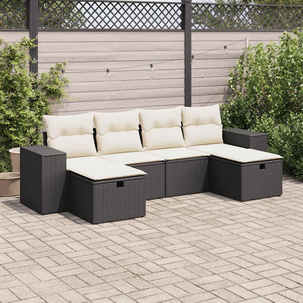 6-delige Loungeset met kussens poly rattan zwart is nu te koop bij PeponiXL, paradijselijk wonen!