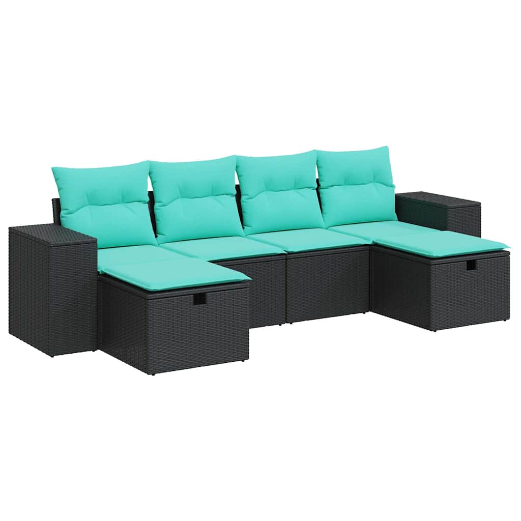 6-delige Loungeset met kussens poly rattan zwart is nu te koop bij PeponiXL, paradijselijk wonen!
